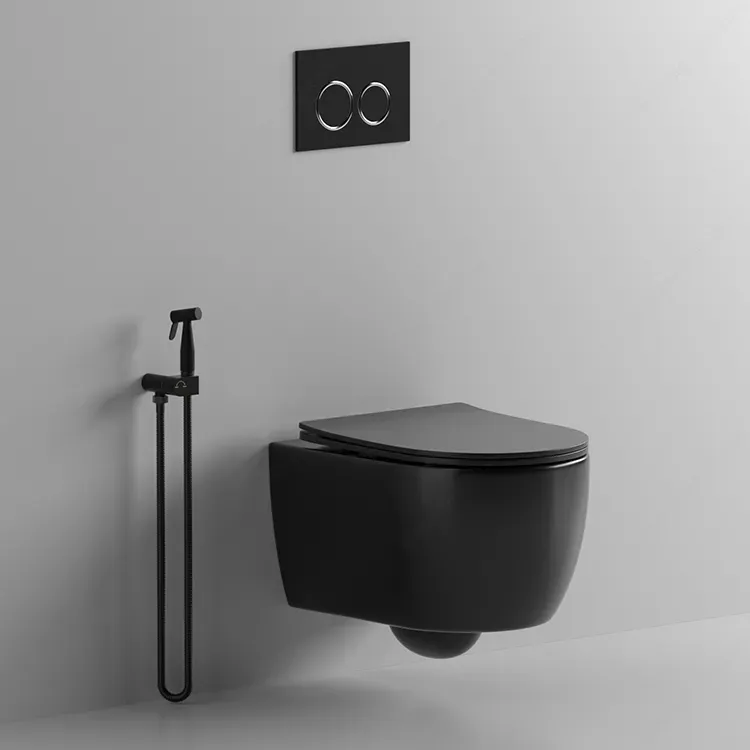 Подвесной унитаз Cerutti Spa Oglio Aria MB 36,5*48,5 безободковый с крышкой-сиденьем микролифт Slim, матовый черный CT9239