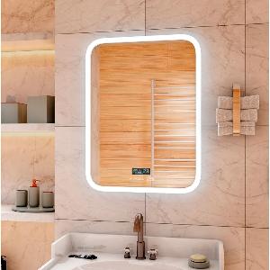 Зеркало Glamour ЗЛП130 60х80, cенсорный выключатель, холодная LED подсветка с подогревом и часами, музыкальный блок