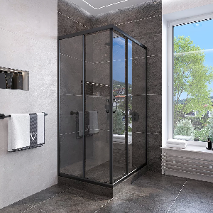 Душевой уголок Veconi Rovigo RV-113B, 90x90x185, черный, стекло прозрачное