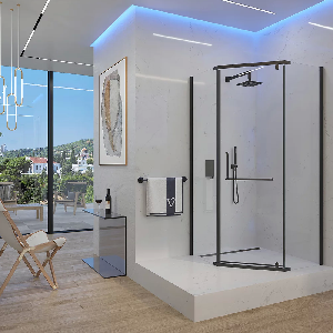 Душевой уголок Veconi Rovigo RV-36B, 90x90x195, черный, стекло прозрачное