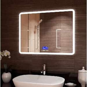 Зеркало Demure 80х60 ЗЛП184 cенсорный выключатель, холодная LED подсветка с подогревом и часами, музыкальный блок