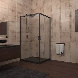 Душевой уголок Veconi Rovigo RV-13, 90x90x195, черный, стекло прозрачное