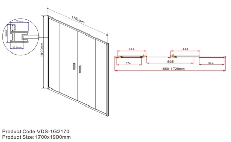 Душевая дверь Vincea Garda VDS-1G2170CH 170х190, раздвижная, хром, шиншилла