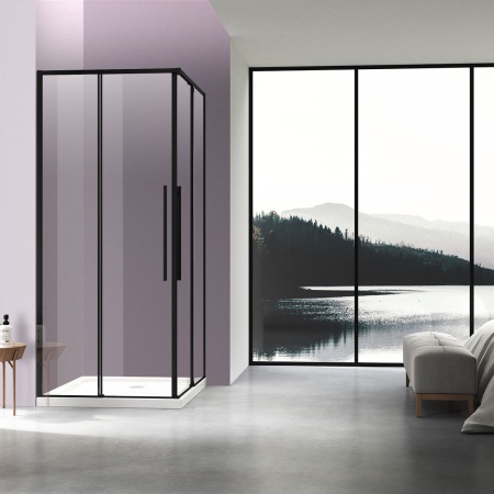 Душевой уголок Slim-N VSS-4SN900CLB, 90x90x195, черный, стекло прозрачное