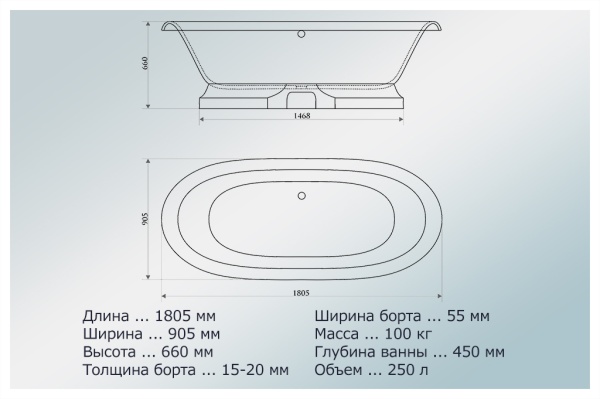 Ванна из искусственного камня Castone Неона 180*90, ножки белые