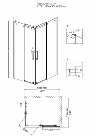 Душевое ограждение Grossman Cosmo GR-1110R 110*90*190 без поддона