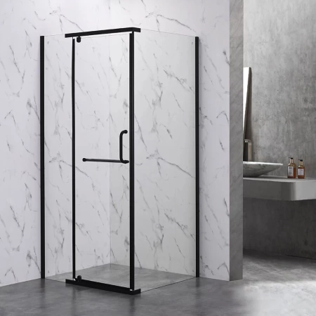 Душевой уголок Veconi Rovigo RV-18B, 90x90x200, черный, стекло прозрачное