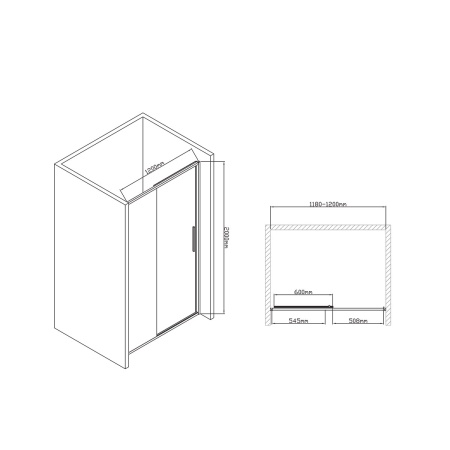 Душевая дверь Slim-U VDS-2SU120CLB, 120, м.черный, стекло прозрачное
