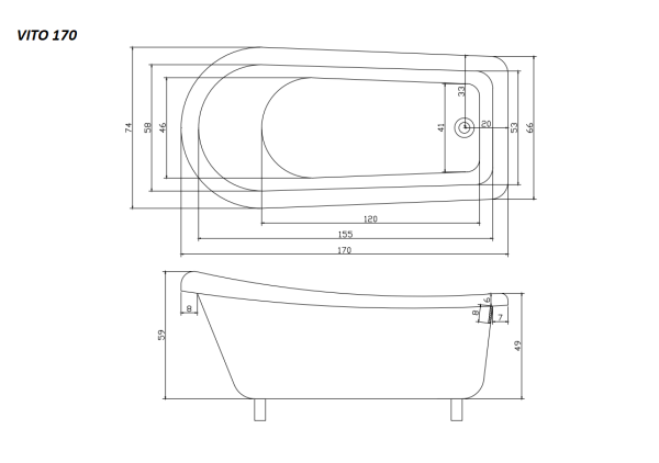 Акриловая ванна Cerutti Spa Vito 170x74 на львиных лапах (хром)