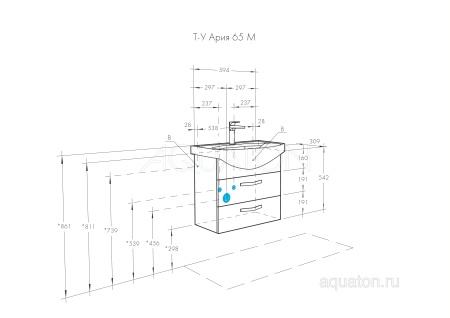 Тумба под раковину AQUATON Ария 65 М белый 1A123301AA010