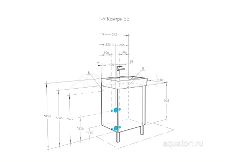 Тумба под раковину AQUATON Кантри 55 белый, дуб верона 1A257601AHB20
