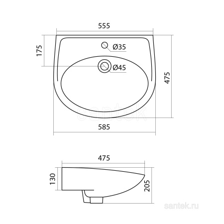 Раковина Santek Бореаль отверстие под смеситель 60 1WH110484
