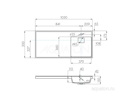 Раковина AQUATON Лондри 1050 белая правая 1A72223KLH010