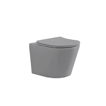 Подвесной унитаз Vincea Piatti VT1-11MG 52х36 безободковый, ультратонкая быстросъемная крышка-сиденье с плавным опусканием, серый матовый