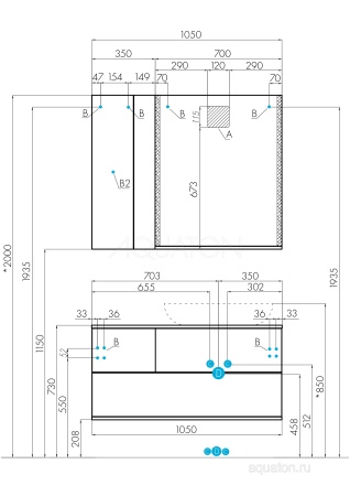 Тумба под раковину AQUATON Терра 105 дуб кантри, антрацит 1A246901TEKA0