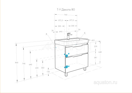 Тумба под раковину AQUATON Дакота 80 белая, выбеленное дерево 1A202901DAAY0