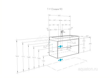 Тумба под раковину AQUATON Оливия 90 грей, дуб ойстер 1A254401OLUG0
