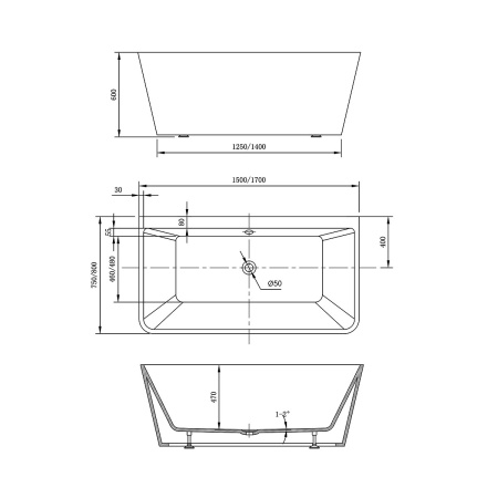 Акриловая ванна Vincea VBT-425-1700 170х80