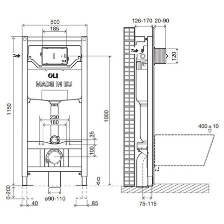 Инсталляция для унитаза OLI 120 ECO Sanitarblock 879236 механическая без кнопки
