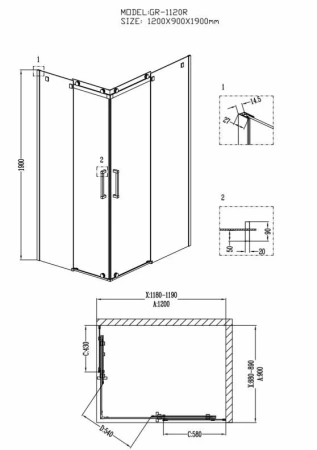 Душевое ограждение Grossman Cosmo GR-1120R 120*90*190 без поддона