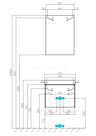 Тумба под раковину AQUATON Асти 55 белый глянец, белый матовый 1A263101AX2B0