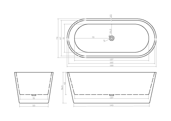 Акриловая ванна Cerutti Spa Resia 168х73