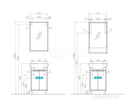 Тумба под раковину AQUATON Рико 50 белый, ясень фабрик 1A212401RIB90