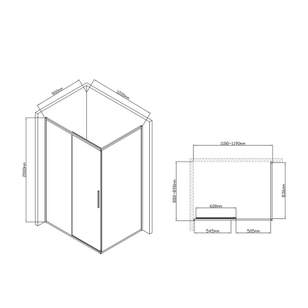 Душевой уголок Slim-U VSR-2SU9012CLB, 120*90, черный, стекло прозрачное