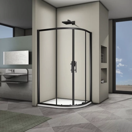 Душевой уголок Veconi Rovigo RV-08B, 120x90x190, черный, стекло прозрачное