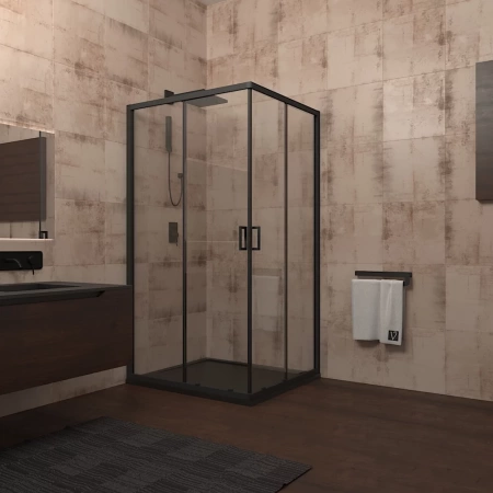 Душевой уголок Veconi Rovigo RV-13, 80x80x195, черный, стекло прозрачное