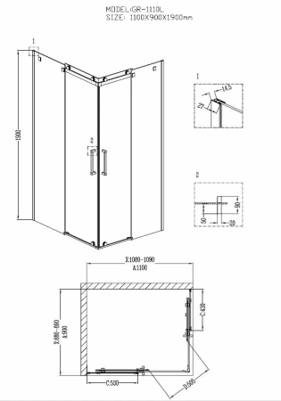 Душевое ограждение Grossman Cosmo GR-1110L 110*90*190 без поддона