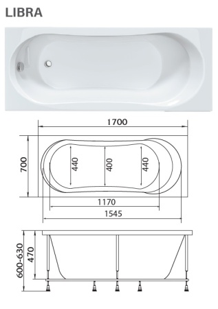 Акриловая ванна MarkaOne LIBRA 170х70