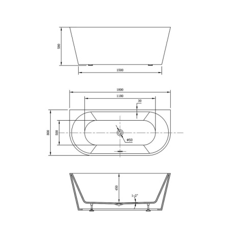 Акриловая ванна Vincea VBT-421-1800 180х80, белый