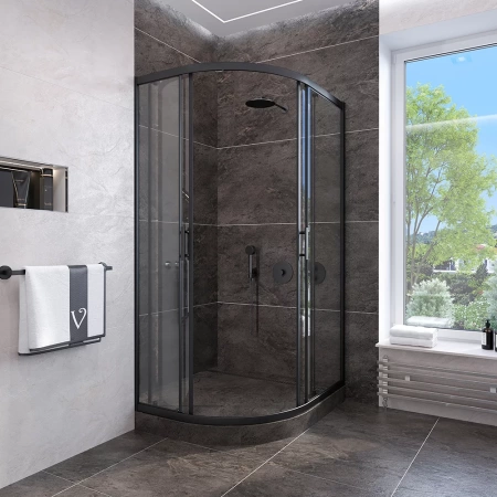 Душевой уголок Veconi Rovigo RV-107B, 80x80x190, черный, стекло прозрачное