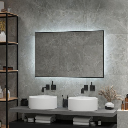 Зеркало Amer LED 100х70 ЗЛП1523, с бесконтактным сенсором, холодная подсветка, черный