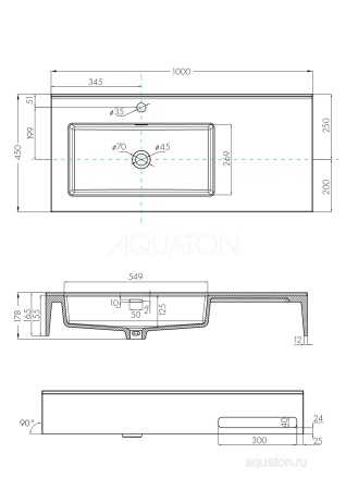 Раковина AQUATON Квадро Про 100 левая 1A733331QA01L