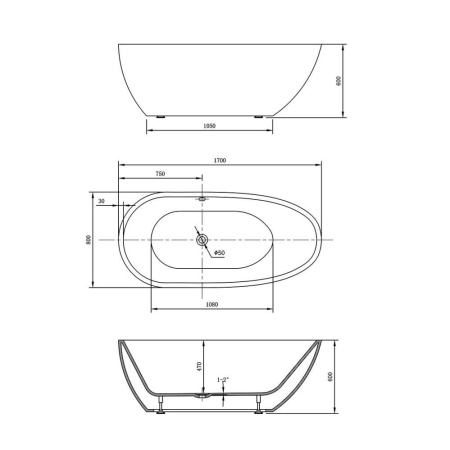 Акриловая ванна Vincea VBT-422-1700 170х80