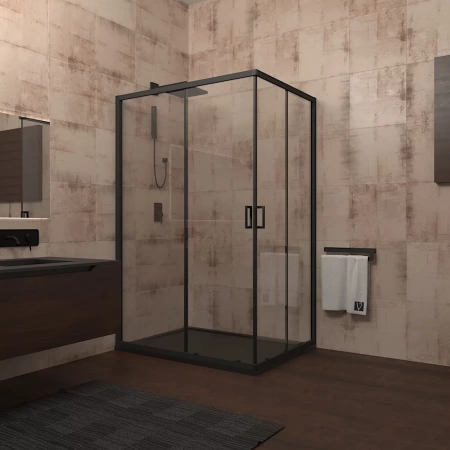 Душевой уголок Veconi Rovigo RV-14, 100x80x195, черный, стекло прозрачное