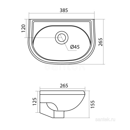 Раковина Santek Бриз 40 без отверстия под смеситель 1WH110439