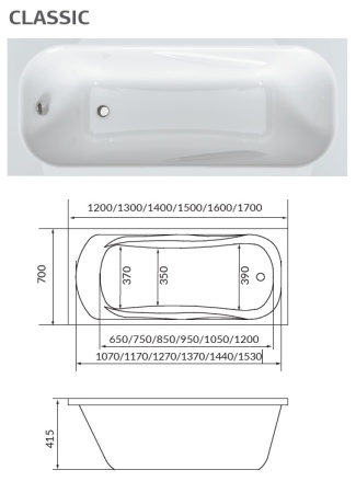 Акриловая ванна 1Marka CLASSIC 160х70 А