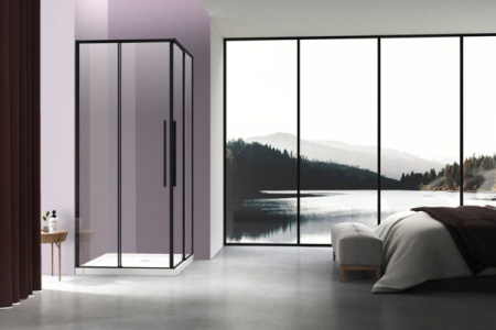 Душевой уголок Slim-N VSS-4SN9010CLB, 100x90x195, черный, стекло прозрачное