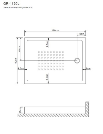 Душевой поддон Grossman 120*90*15 прямоугольный L для GR-1120L