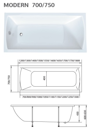 Акриловая ванна MarkaOne MODERN 180*75
