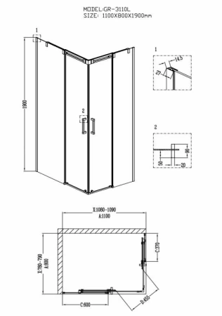 Душевое ограждение Grossman Galaxy GR-3110R 110*80*190 без поддона