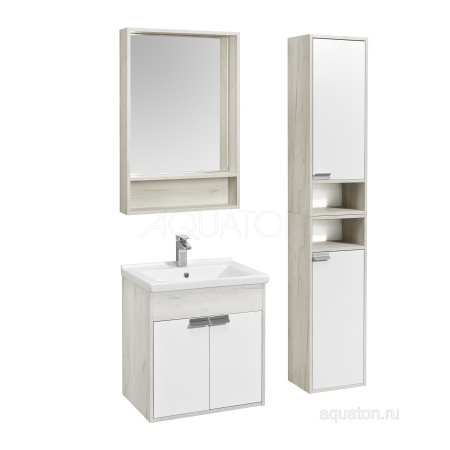 Тумба под раковину AQUATON Флай 60 белый, дуб крафт 1A237301FAX10