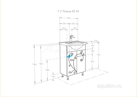 Тумба под раковину AQUATON Лиана 60 M белый 1A162901LL010