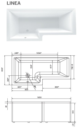 Акриловая ванна MarkaOne LINEA 165*85 R