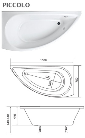 Акриловая ванна 1Marka PICCOLO 150*75 L