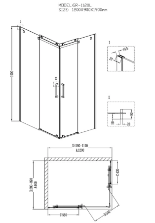 Душевое ограждение Grossman Cosmo GR-1120L 120*90*190 без поддона