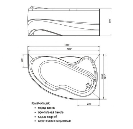 Акриловая ванна Мирсант Ливадия 160x100 см, правая